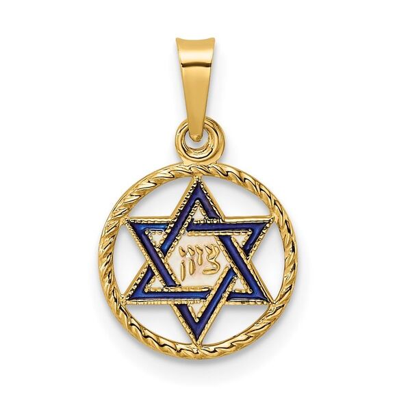 Kazi Luxury 14k Yellow Gold Solid Enameled Star of David in Frame Pendant